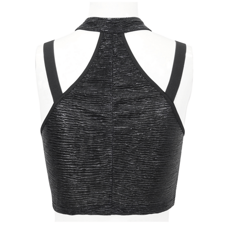 Gothic Black Cutout Crop Top with Buckle / Sexy Women's Zipper Short Tops