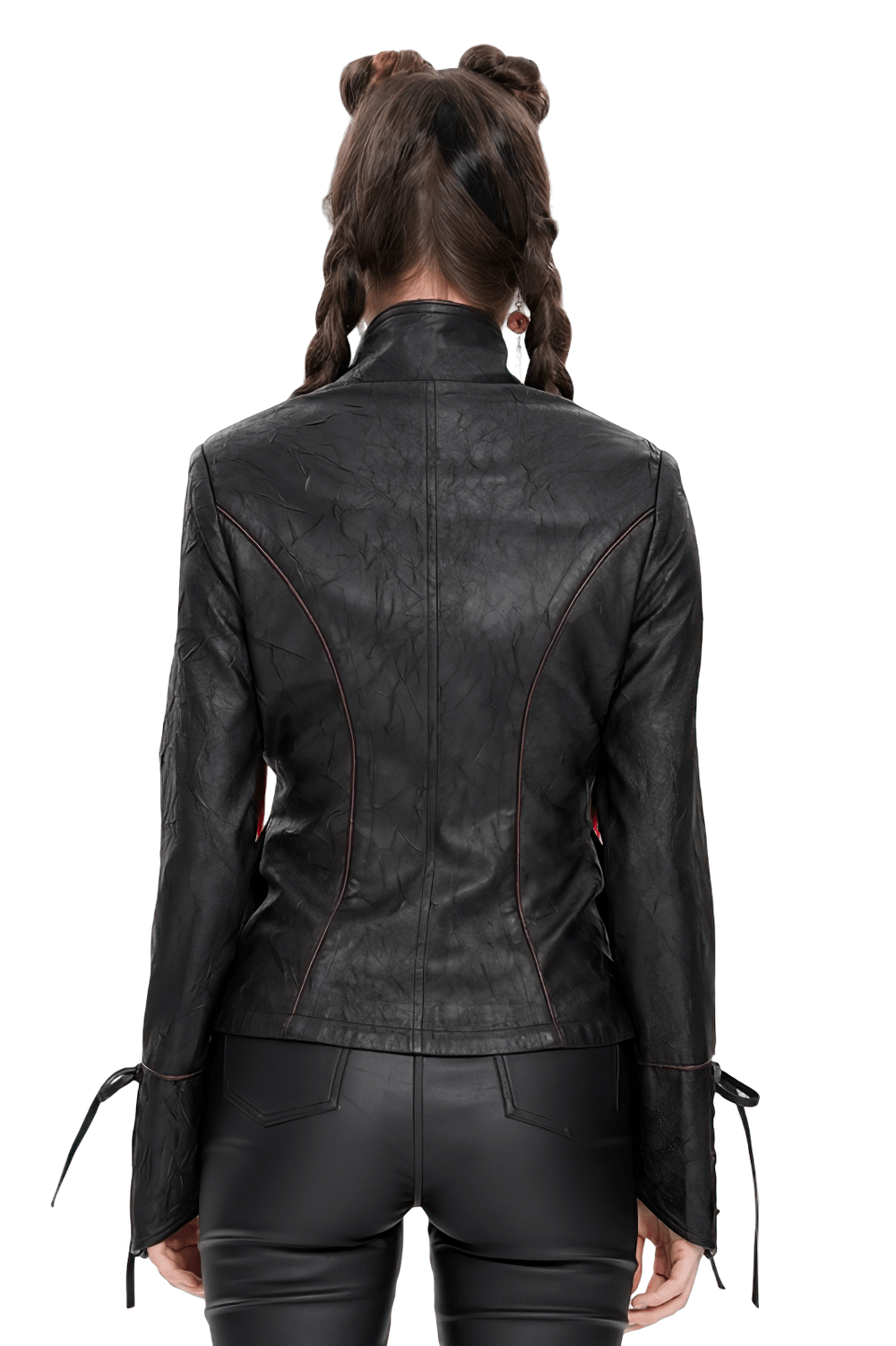 Gothic Black Faux Leather Jacket with Buckles and Lacing