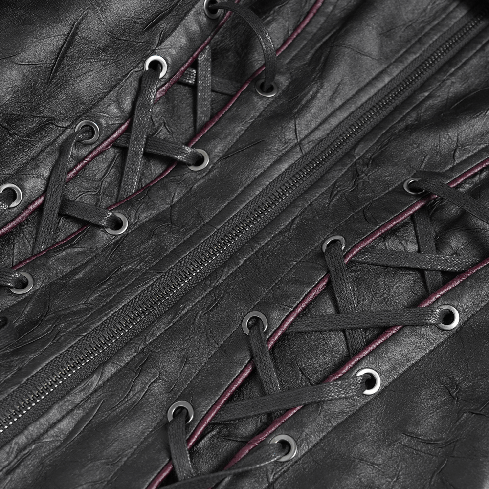 Gothic Black Faux Leather Jacket with Buckles and Lacing