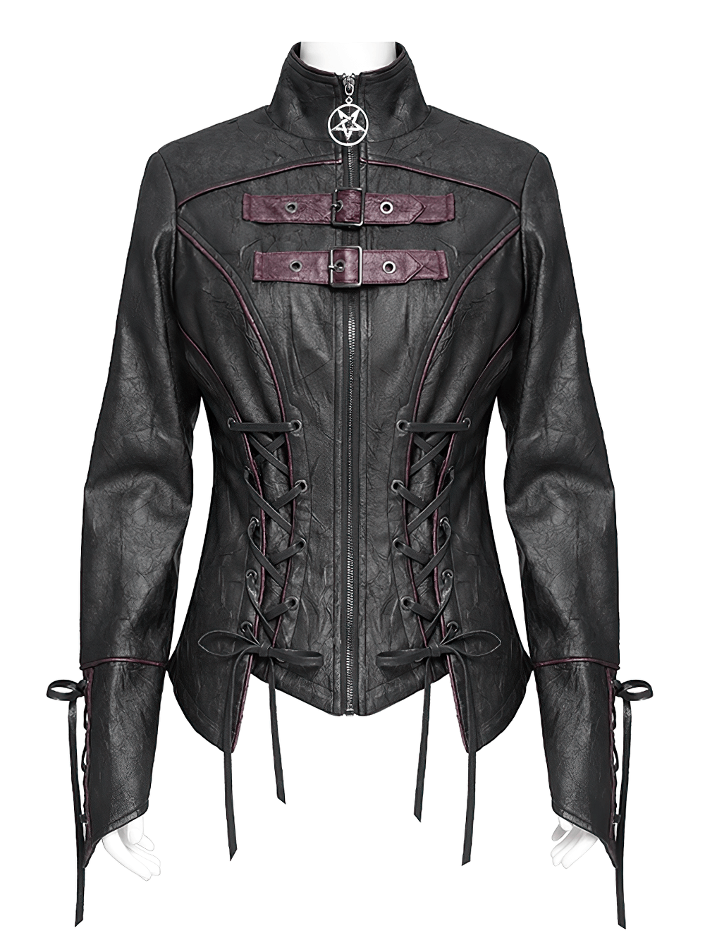 Gothic Black Faux Leather Jacket with Buckles and Lacing