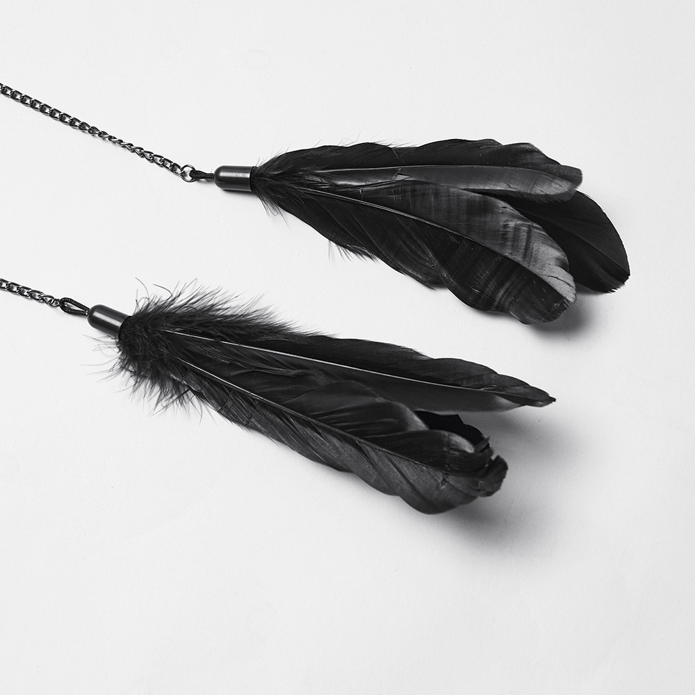 Gothic Black Feather Halo Headdress with Chains