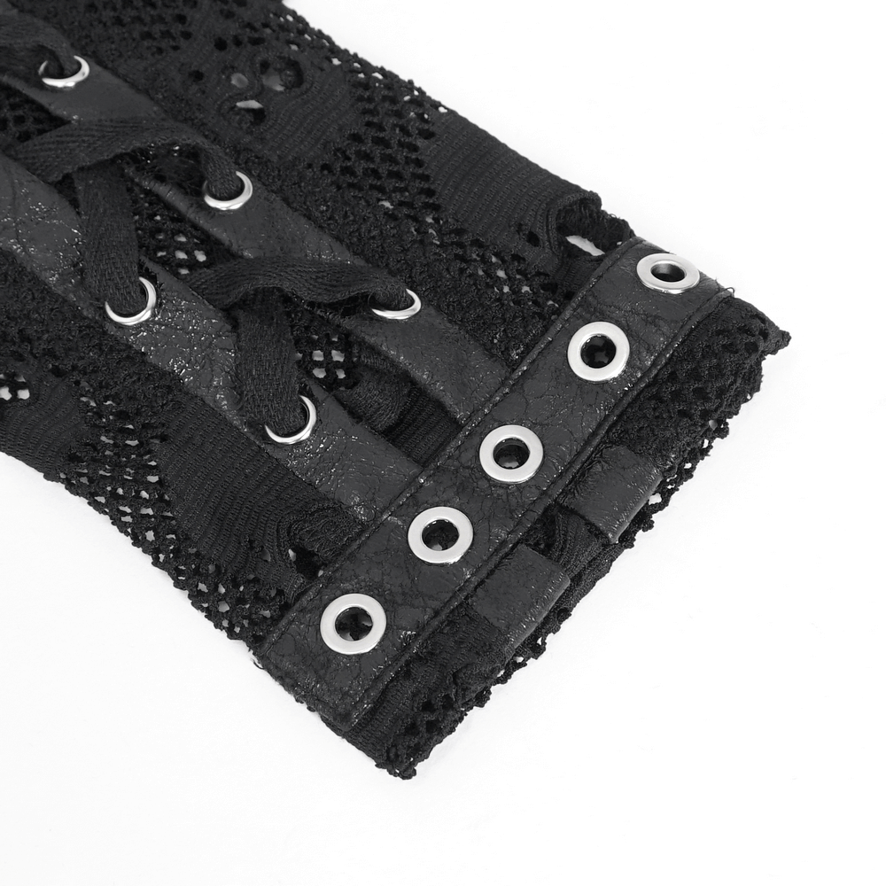 Gothic Black Fishnet Fingerless Gloves with Buckles