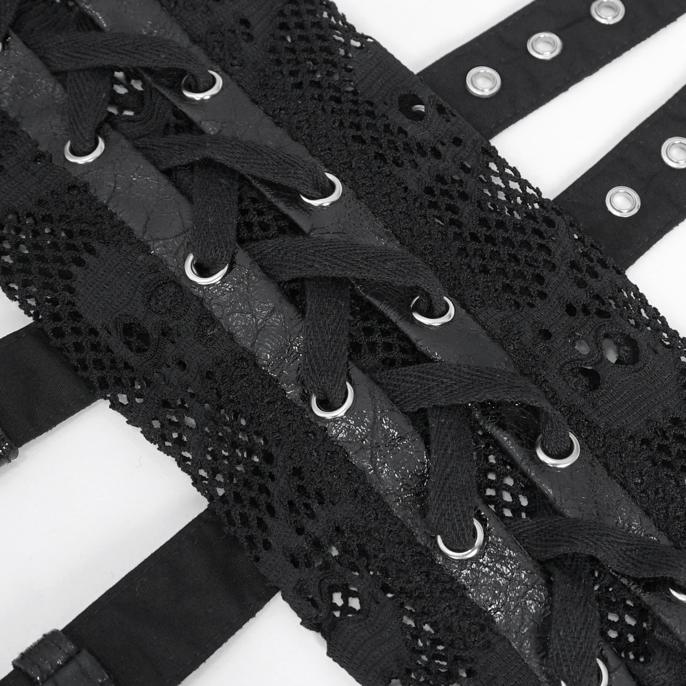 Gothic Black Fishnet Fingerless Gloves with Buckles