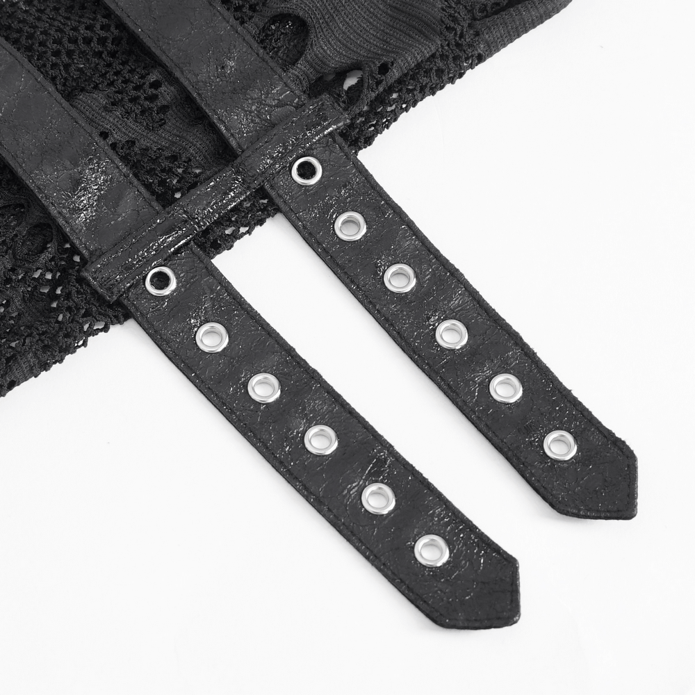 Gothic Black Fishnet Fingerless Gloves with Buckles