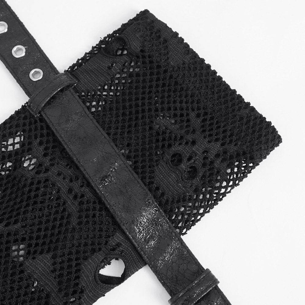 Gothic Black Fishnet Fingerless Gloves with Buckles