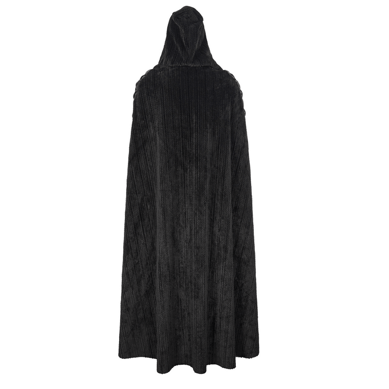 Gothic Black Fleece Hooded Cape with Buckle Belt / Mens Long Cape with Fur Collar