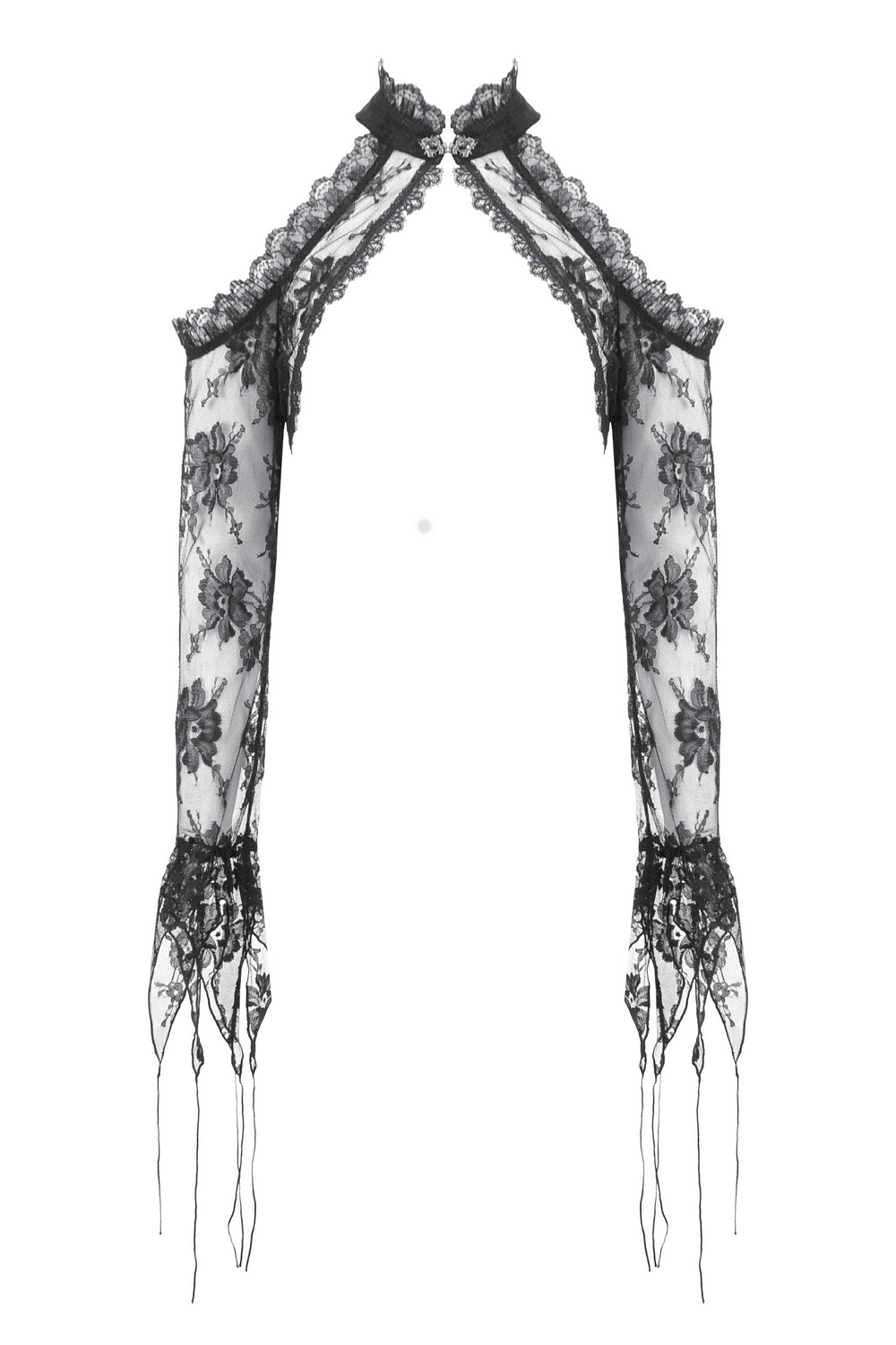 Gothic Black Floral Lace Shrug with Long Flared Sleeves