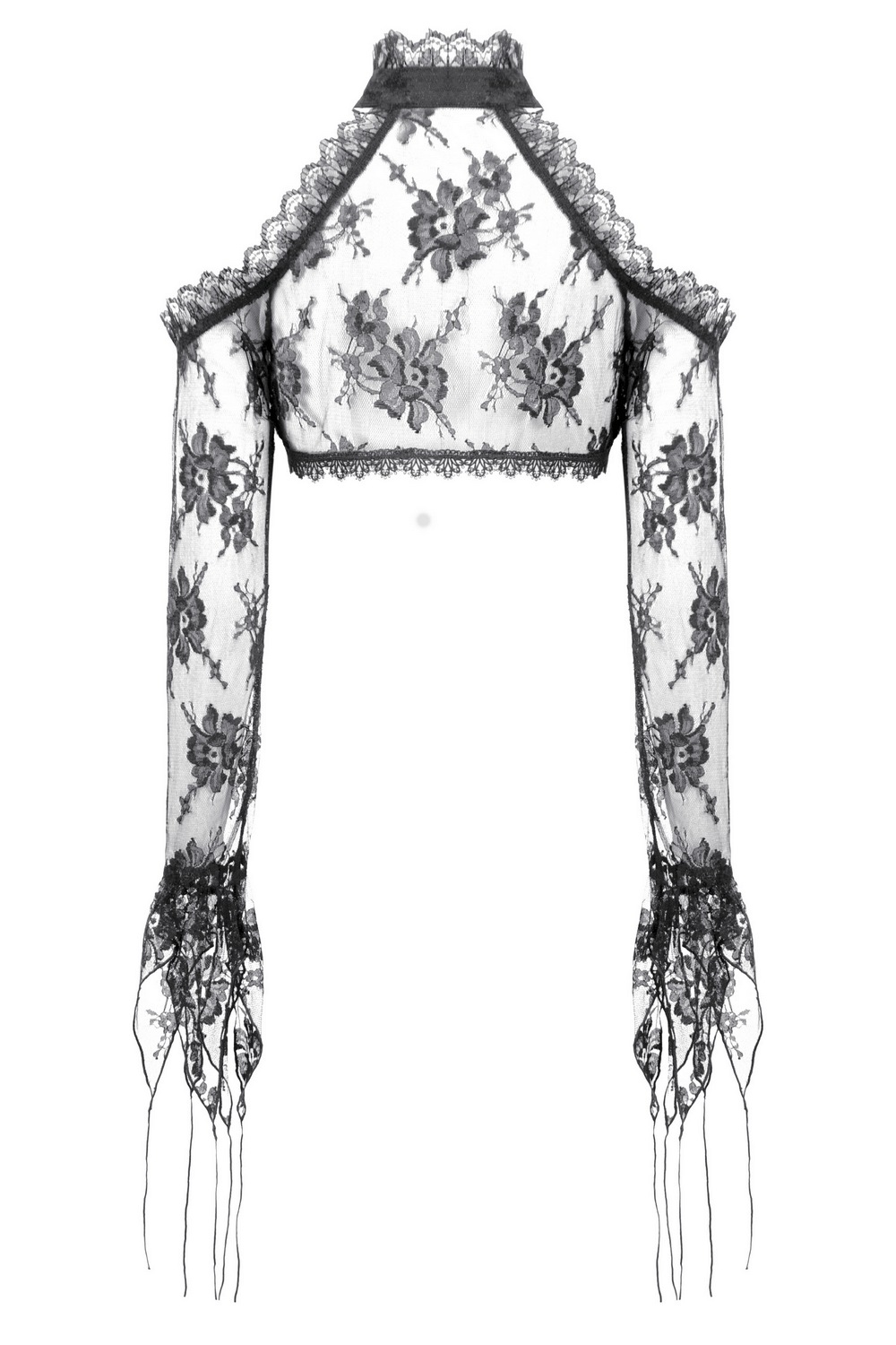 Gothic Black Floral Lace Shrug with Long Flared Sleeves