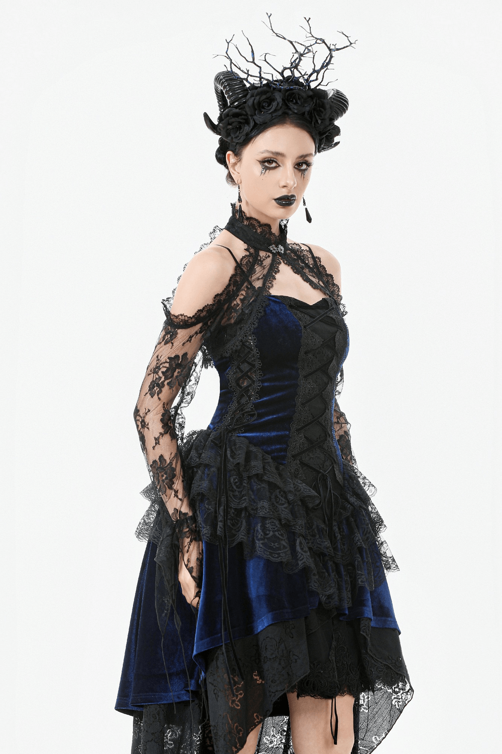 Gothic Black Floral Lace Shrug with Long Flared Sleeves