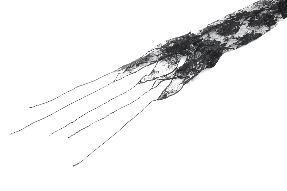 Gothic Black Floral Lace Shrug with Long Flared Sleeves