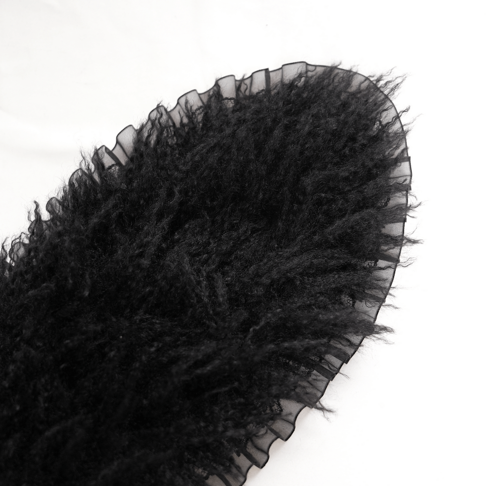 Gothic Black Hooded Jacket with Lace and Fur Details