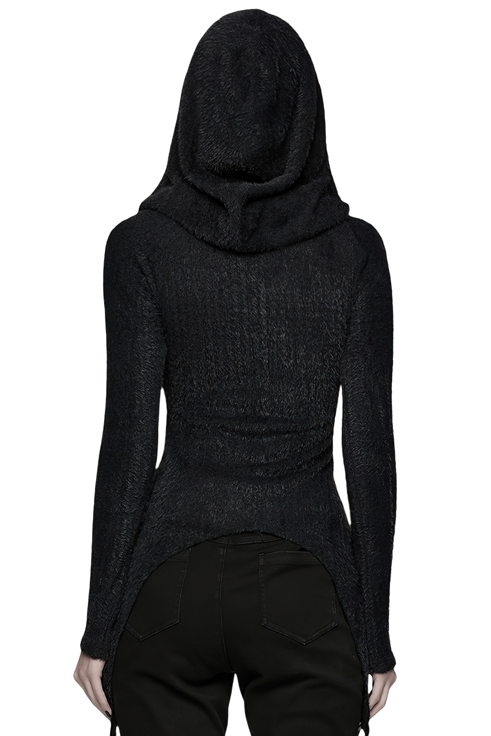Gothic Black Hooded Top with Woven Cross Front Detail
