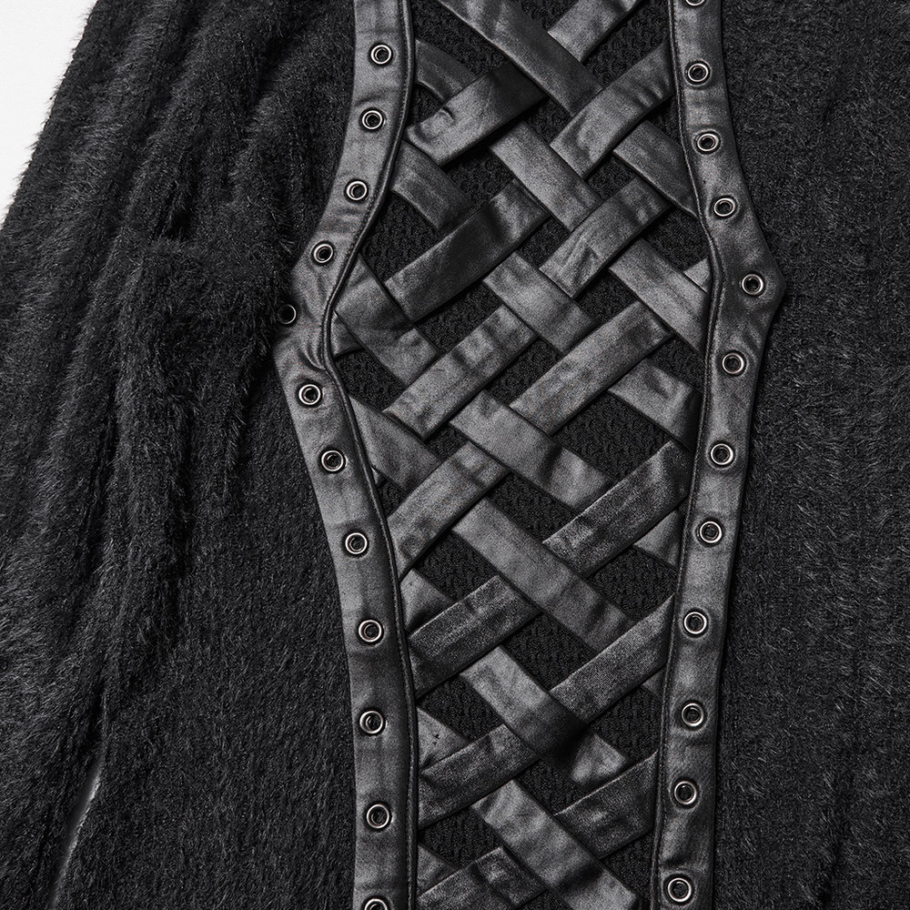 Gothic Black Hooded Top with Woven Cross Front Detail