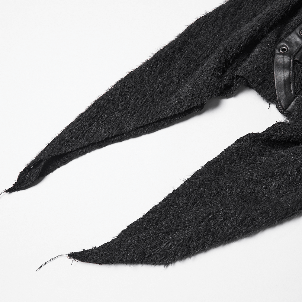 Gothic Black Hooded Top with Woven Cross Front Detail