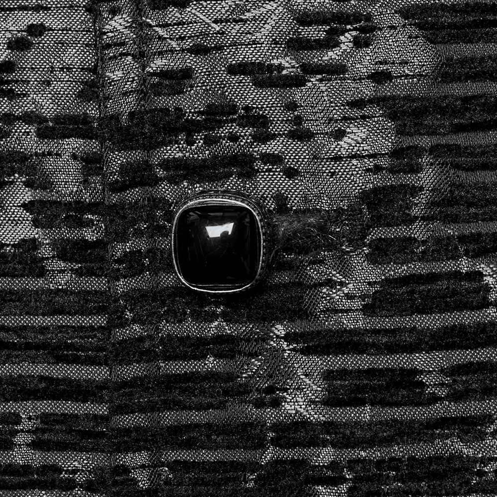 Gothic Black Jacquard Waistcoat with Gemstone Buckle