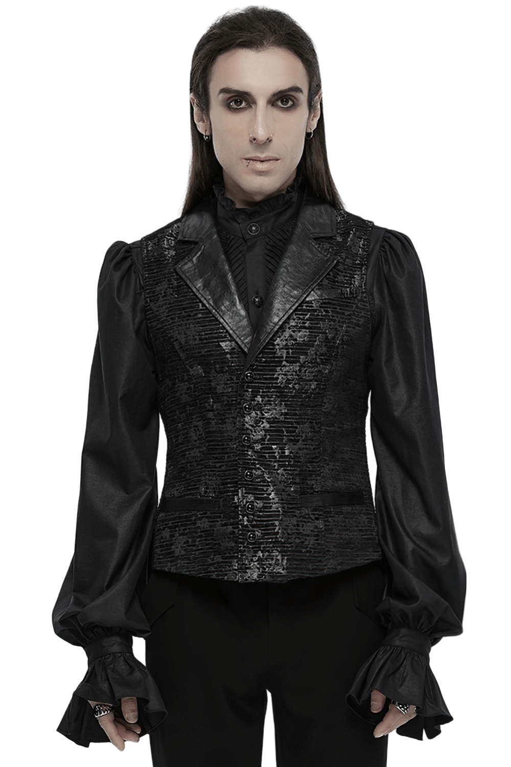 Gothic Black Jacquard Waistcoat with Gemstone Buckle