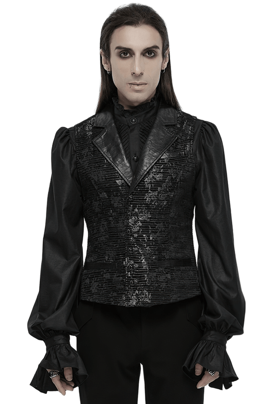 Gothic Black Jacquard Waistcoat with Gemstone Buckle