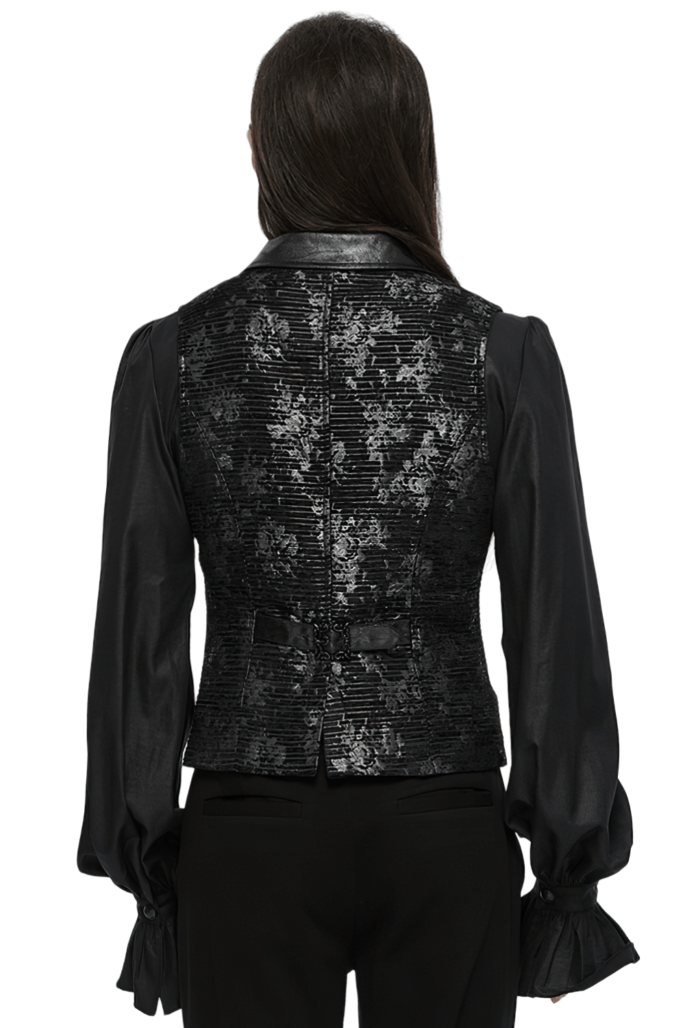 Gothic Black Jacquard Waistcoat with Gemstone Buckle