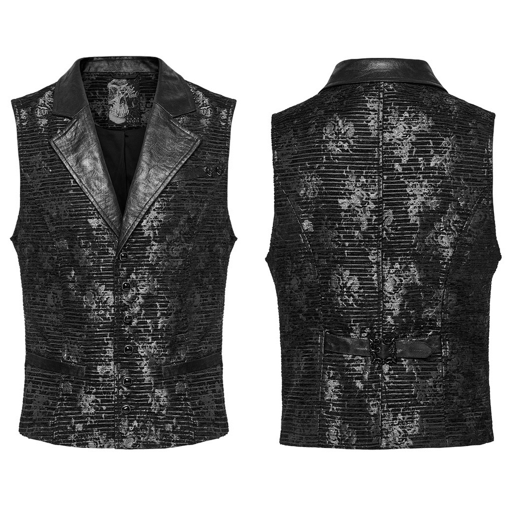 Gothic Black Jacquard Waistcoat with Gemstone Buckle