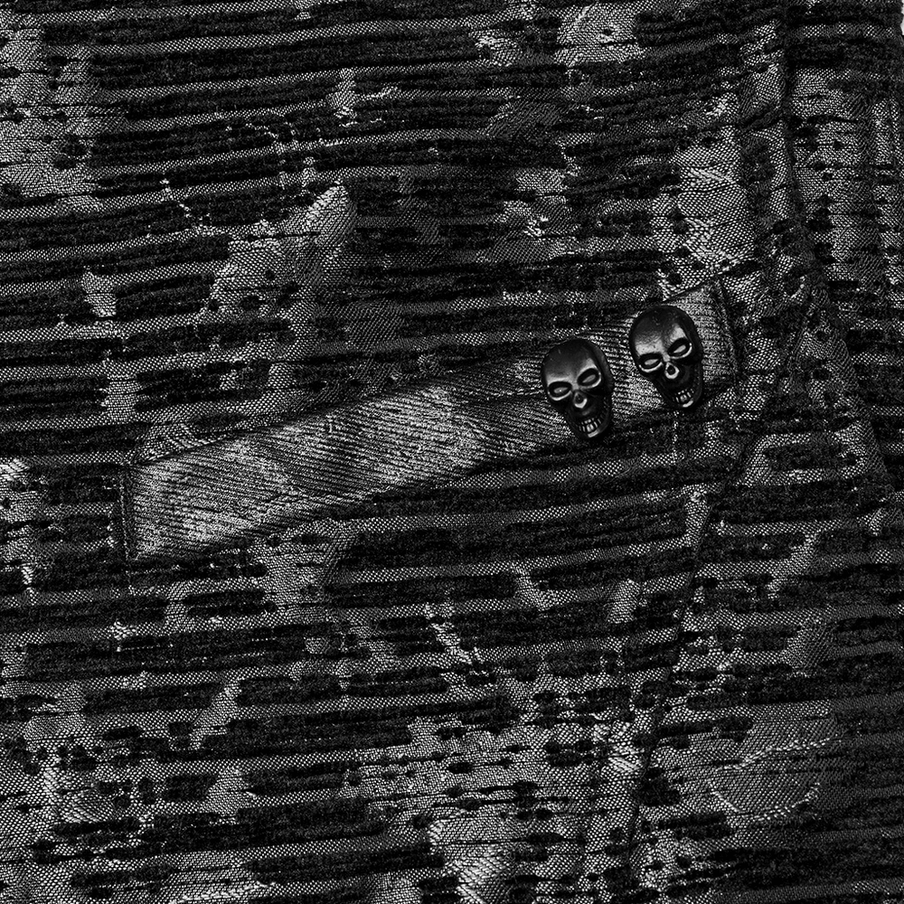 Gothic Black Jacquard Waistcoat with Gemstone Buckle