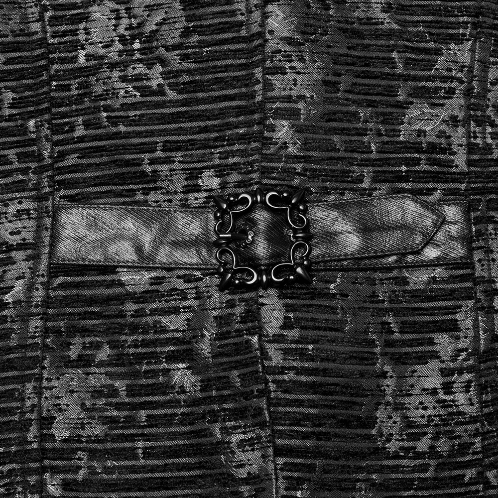 Gothic Black Jacquard Waistcoat with Gemstone Buckle