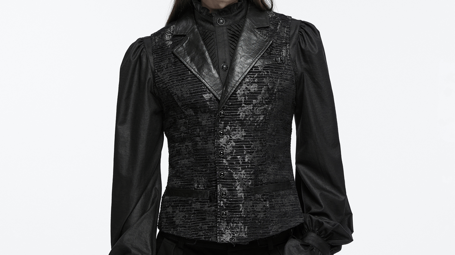 Gothic Black Jacquard Waistcoat with Gemstone Buckle