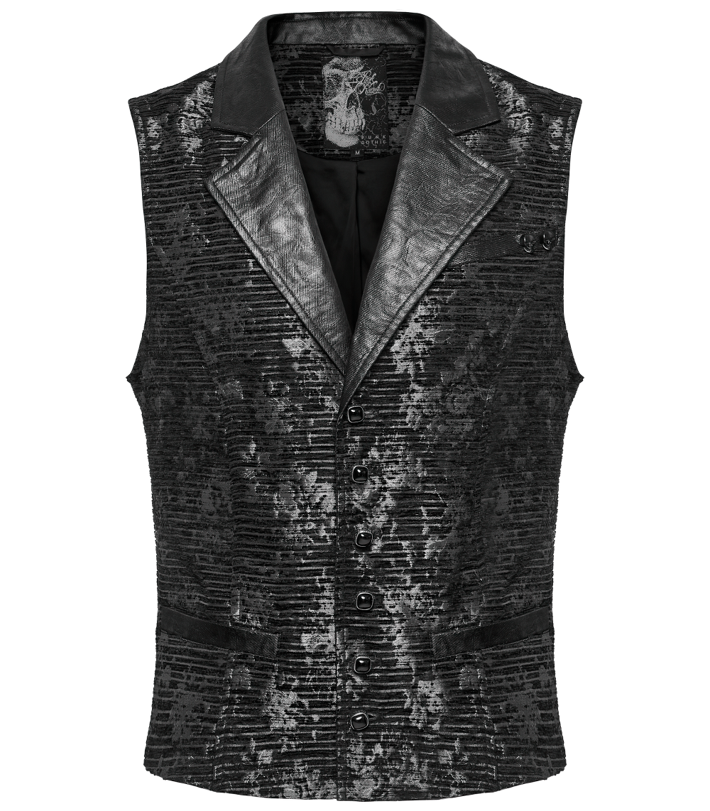 Gothic Black Jacquard Waistcoat with Gemstone Buckle