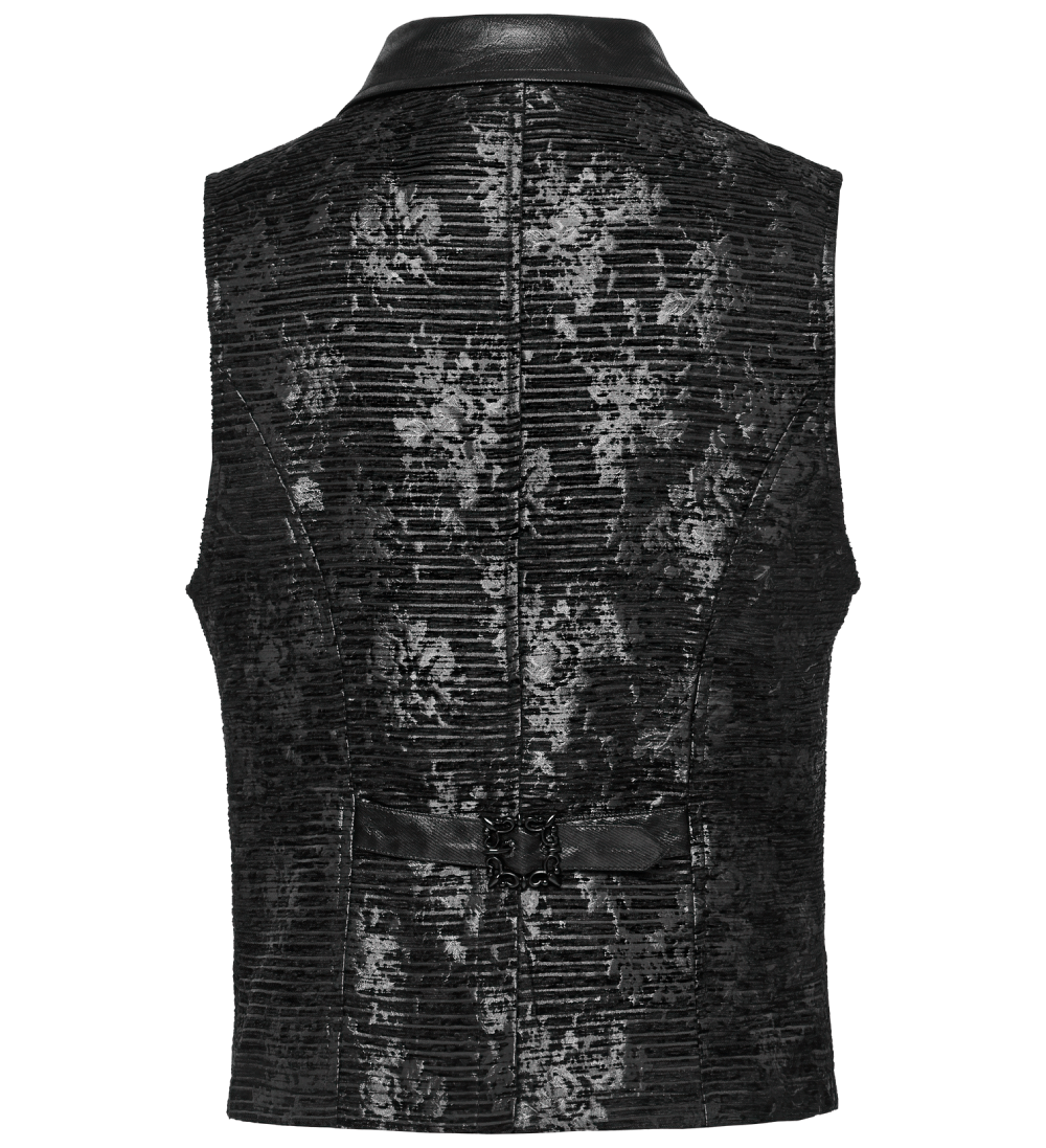 Gothic Black Jacquard Waistcoat with Gemstone Buckle