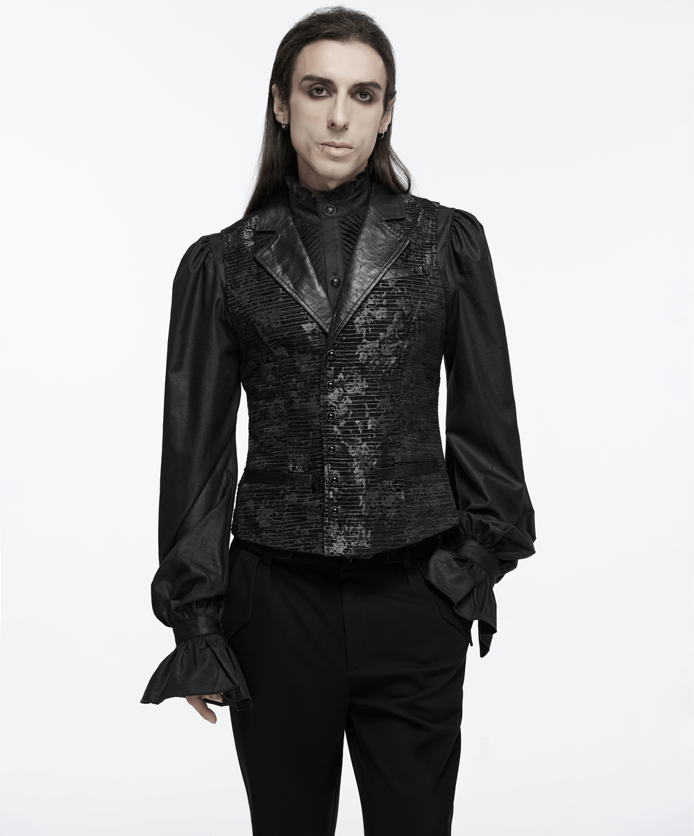 Gothic Black Jacquard Waistcoat with Gemstone Buckle