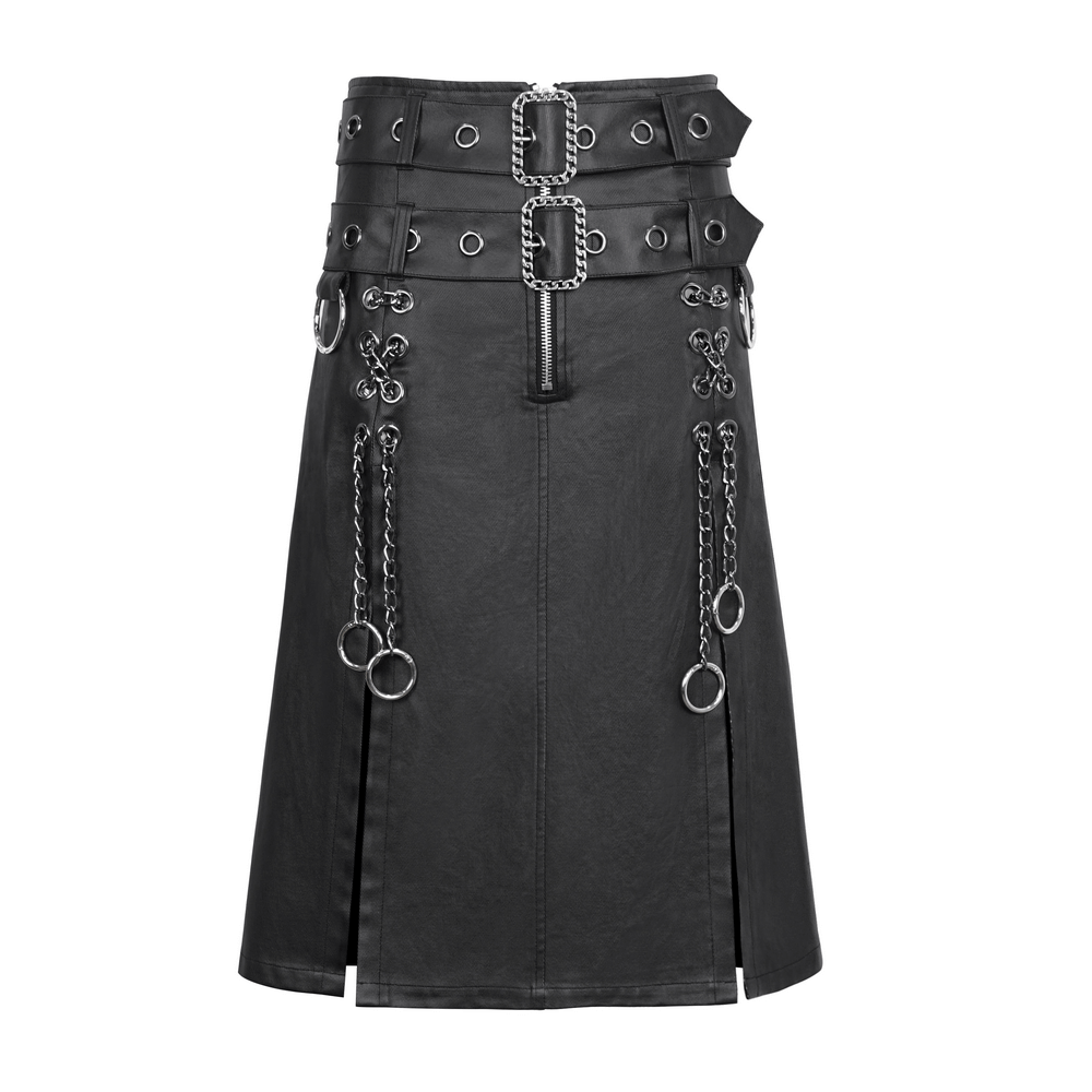 Gothic Black Kilt with Chains and Metal Details