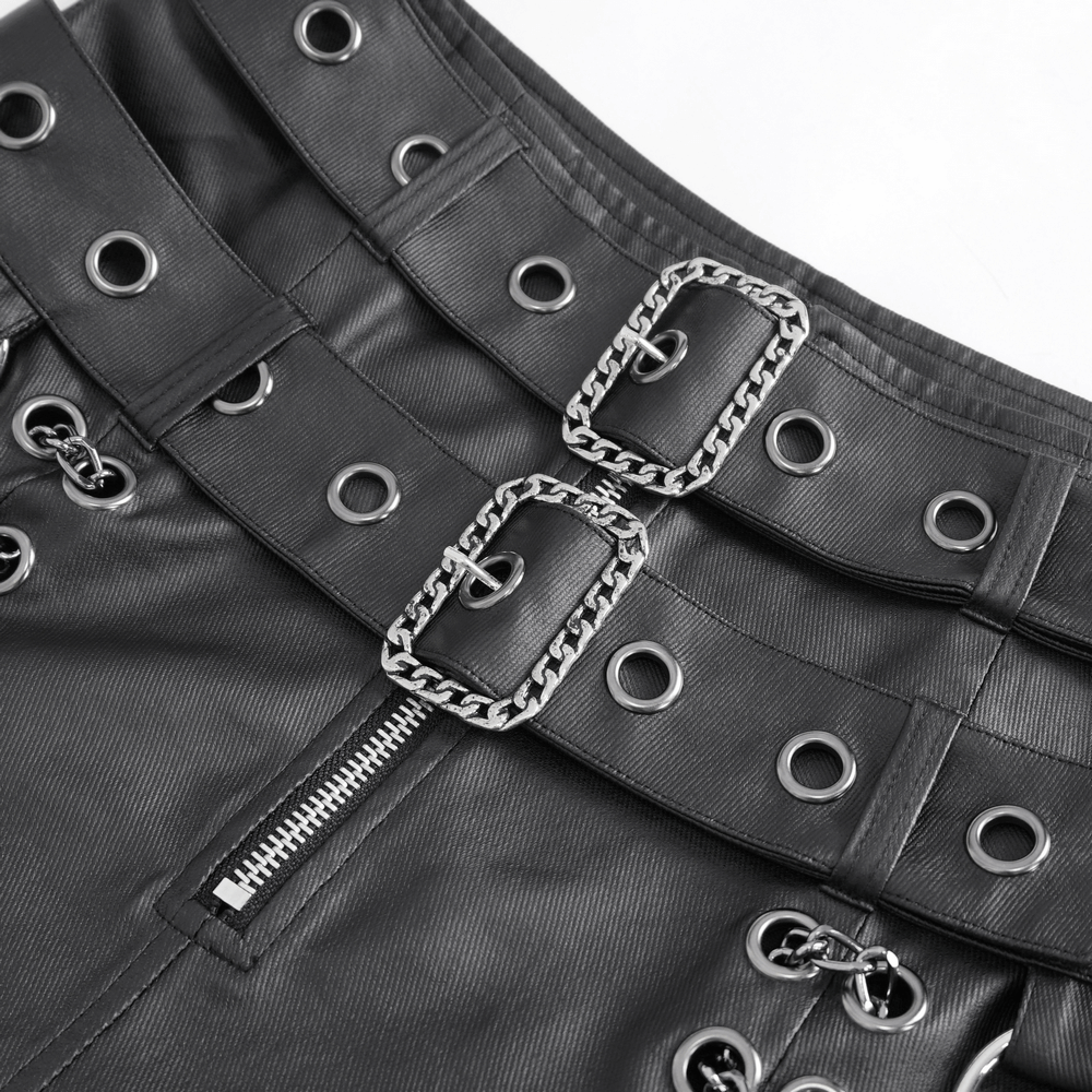 Gothic Black Kilt with Chains and Metal Details