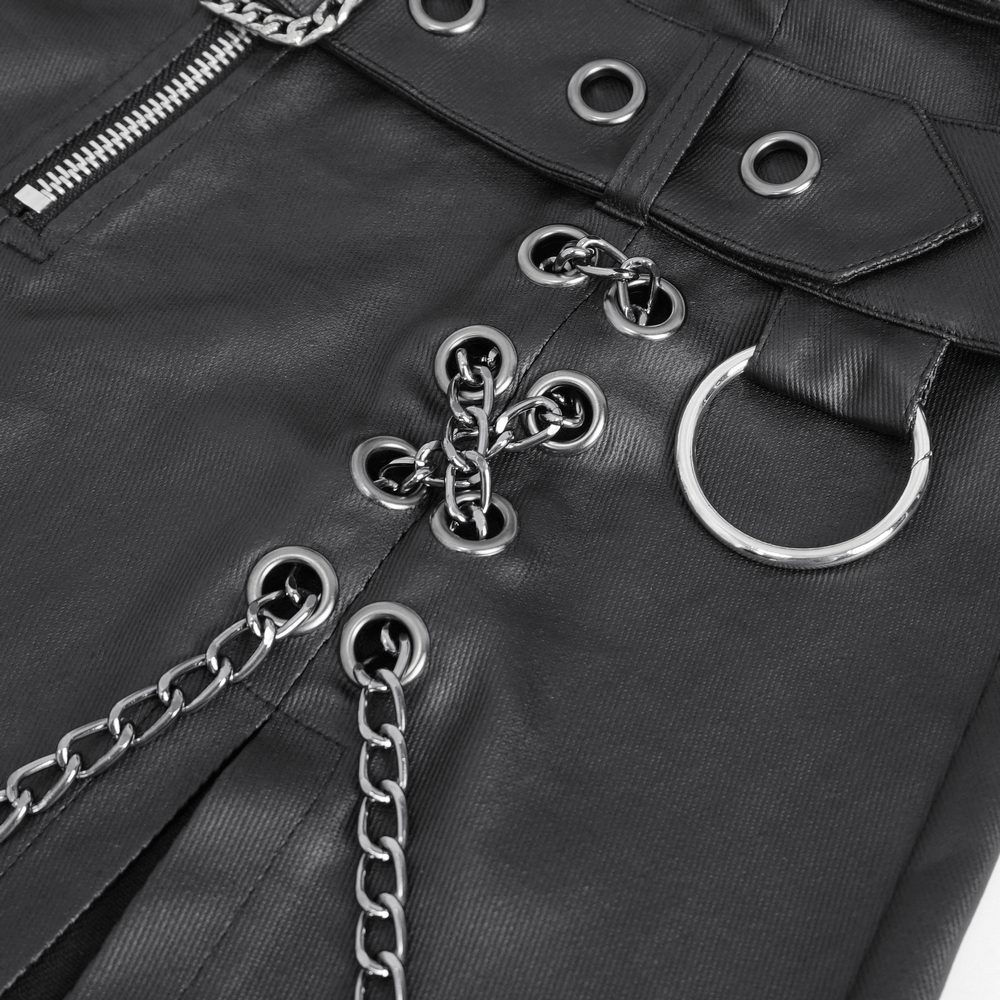 Gothic Black Kilt with Chains and Metal Details
