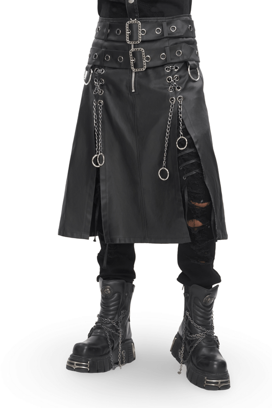 Gothic Black Kilt with Chains and Metal Details