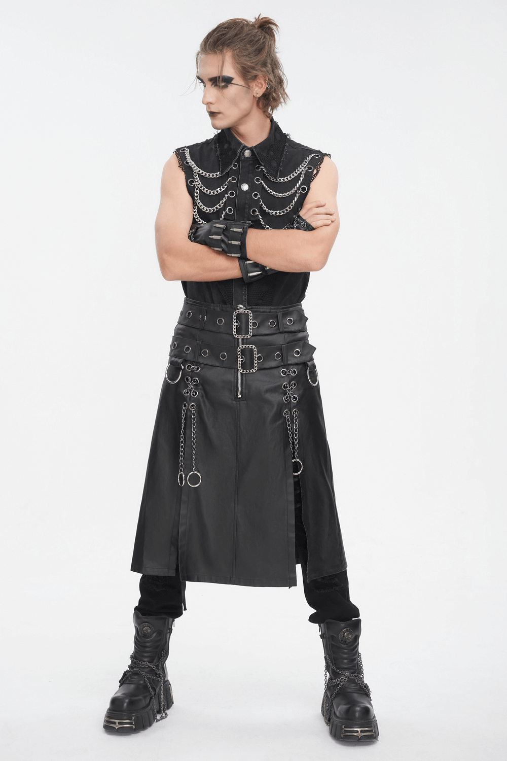 Gothic Black Kilt with Chains and Metal Details