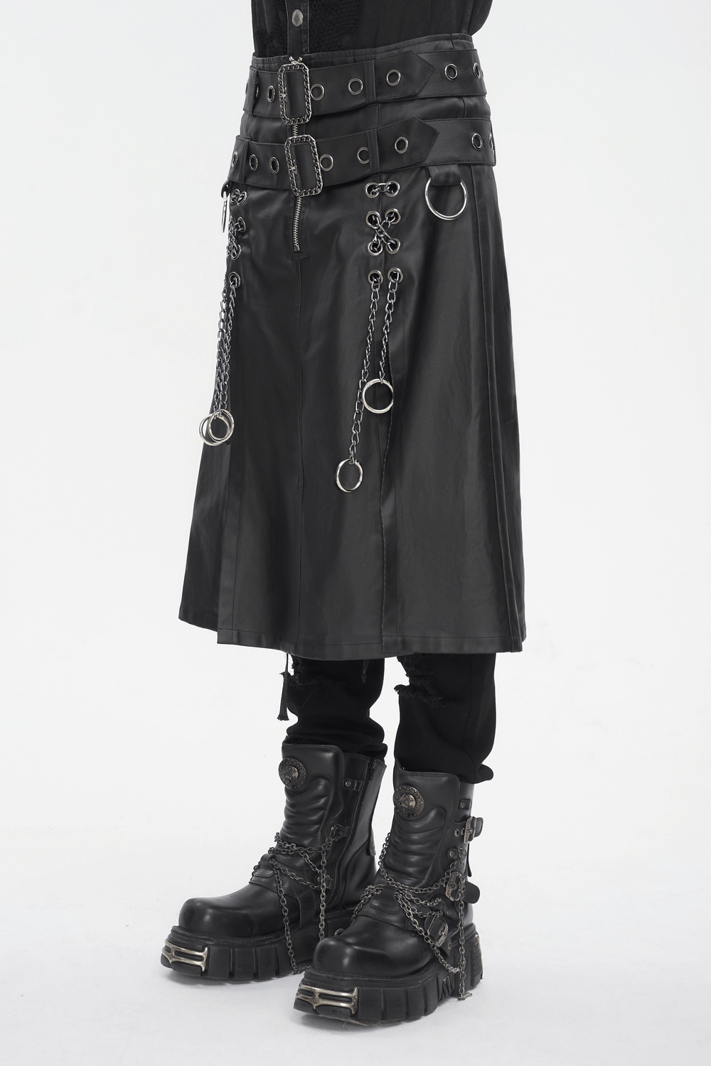 Gothic Black Kilt with Chains and Metal Details