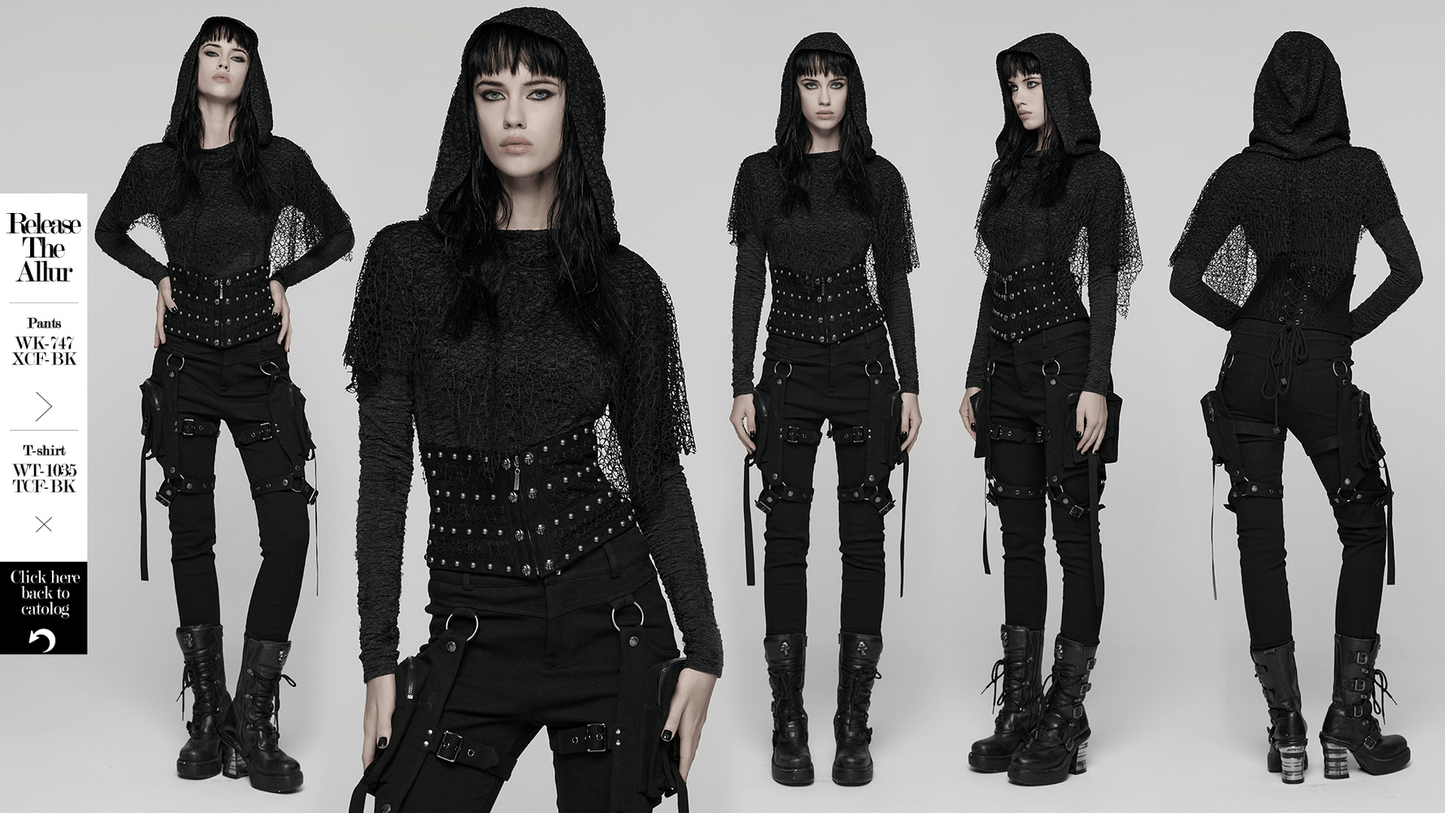 Gothic Black Lace and Rivet Waist Cincher Corset