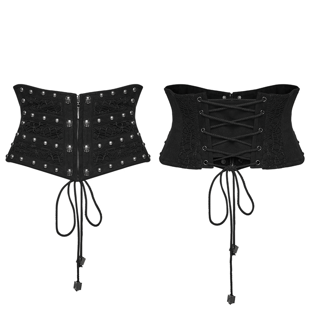 Gothic Black Lace and Rivet Waist Cincher Corset