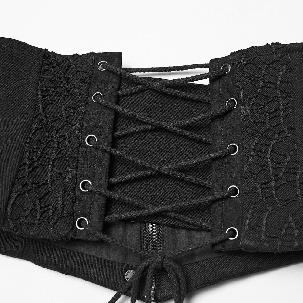 Gothic Black Lace and Rivet Waist Cincher Corset