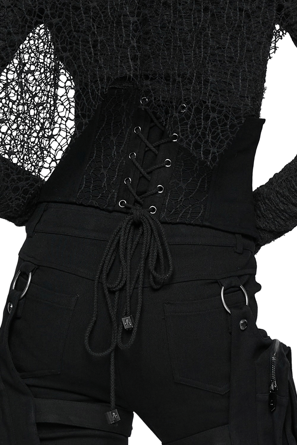 Gothic Black Lace and Rivet Waist Cincher Corset