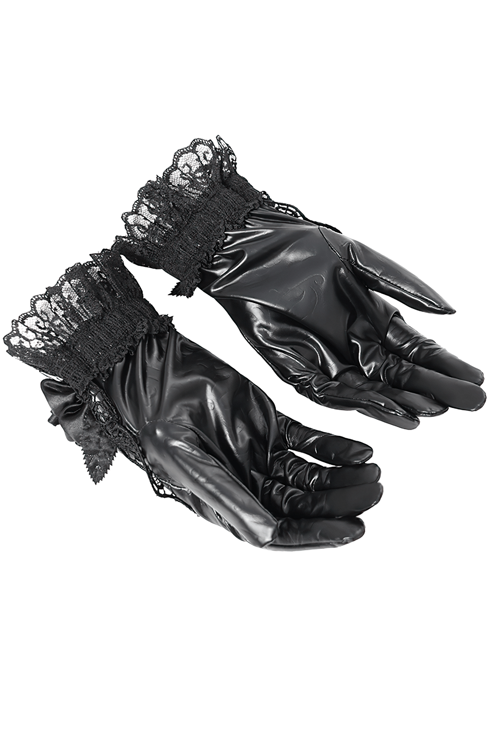 Gothic Black Lace and Satin Rose Gloves with Ruffle