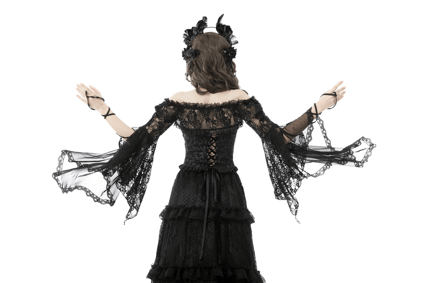 Gothic Black Lace Bell Sleeve Off-the-Shoulder Bolero
