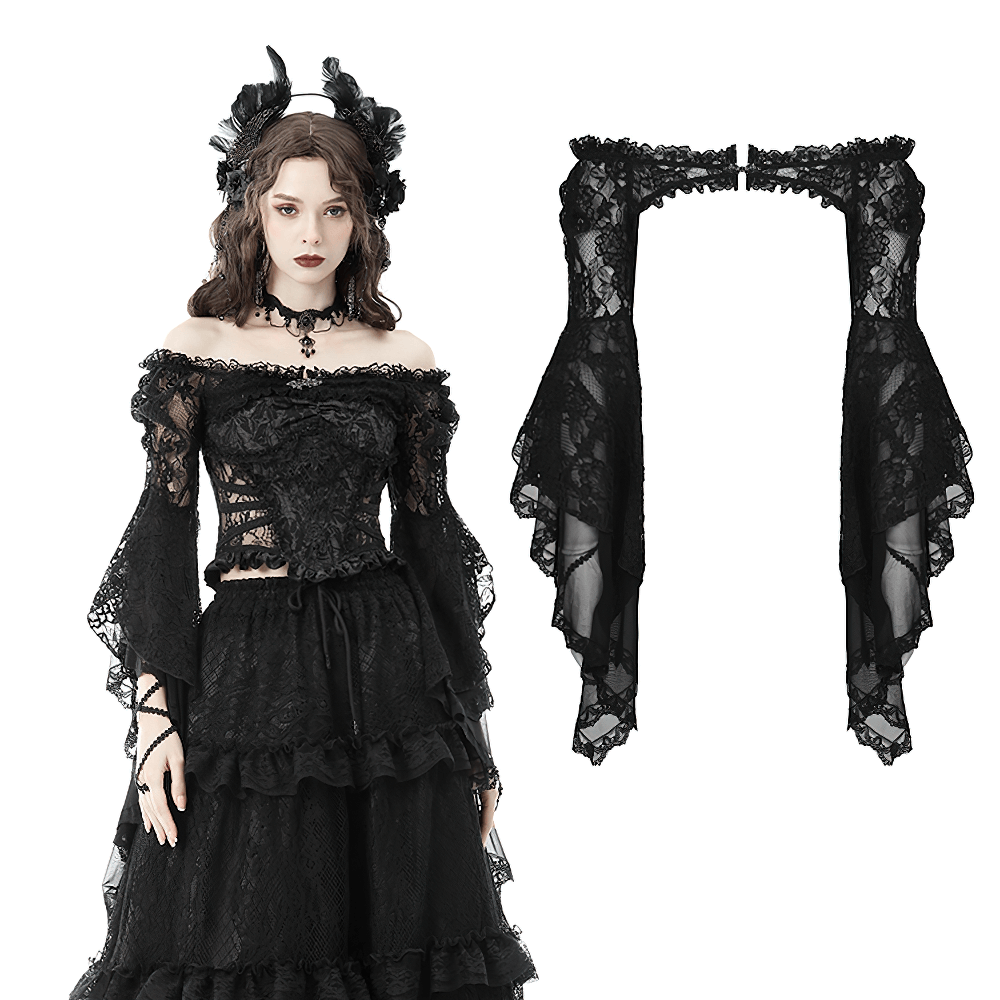 Gothic Black Lace Bell Sleeve Off-the-Shoulder Bolero