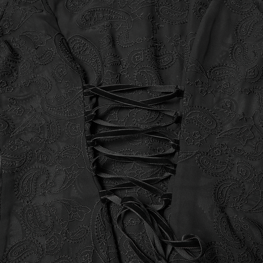 Gothic Black Lace Chiffon Blouse with Corset Back