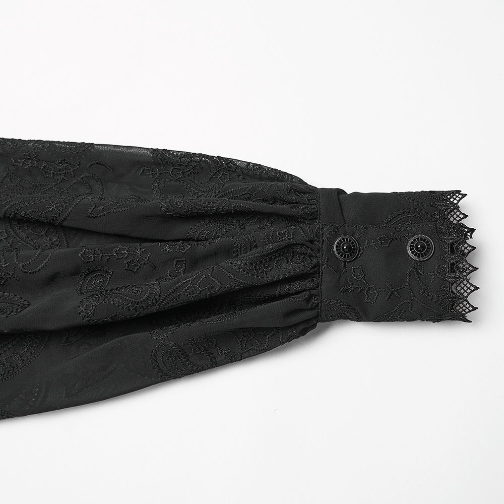 Gothic Black Lace Chiffon Blouse with Corset Back