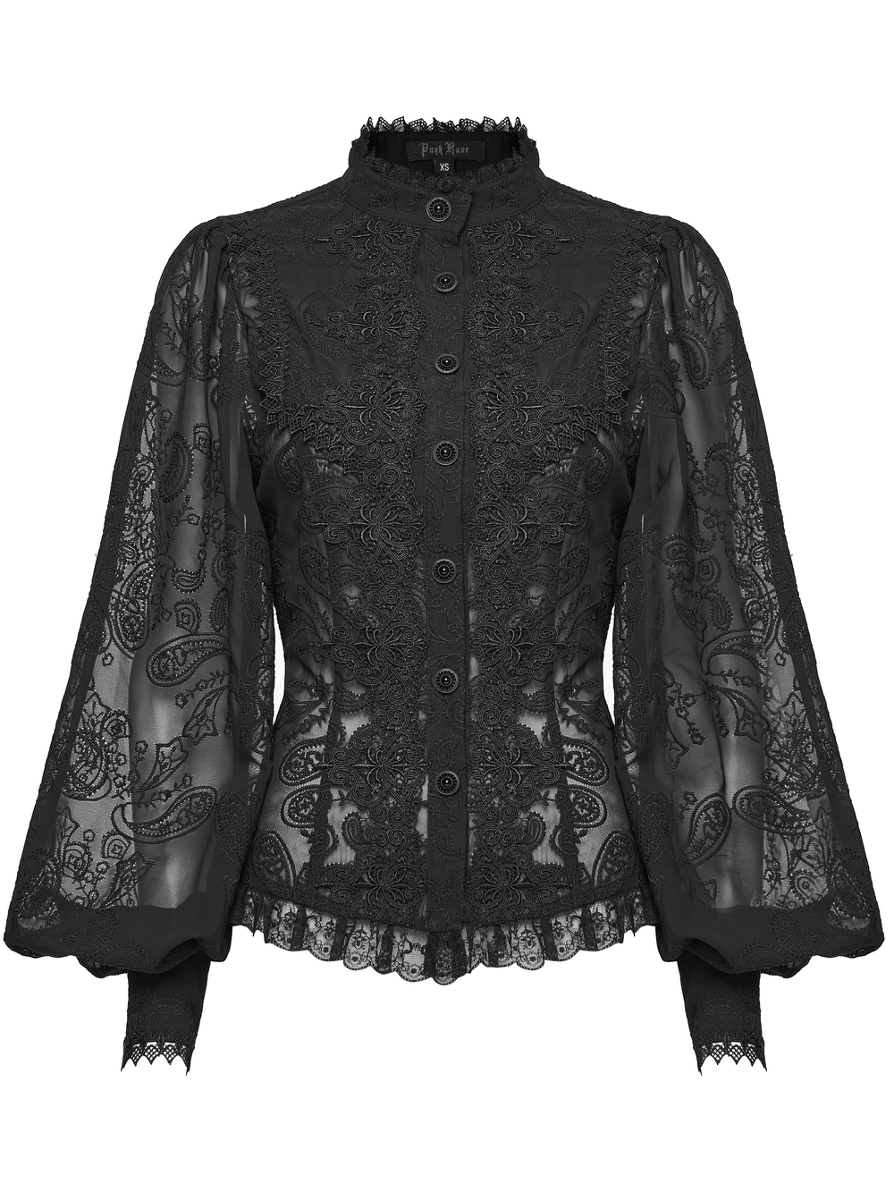 Gothic Black Lace Chiffon Blouse with Corset Back