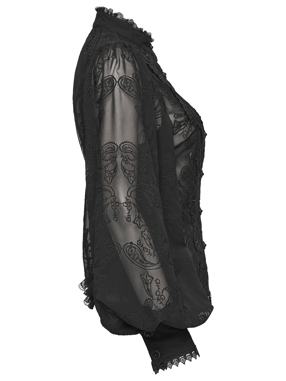 Gothic Black Lace Chiffon Blouse with Corset Back
