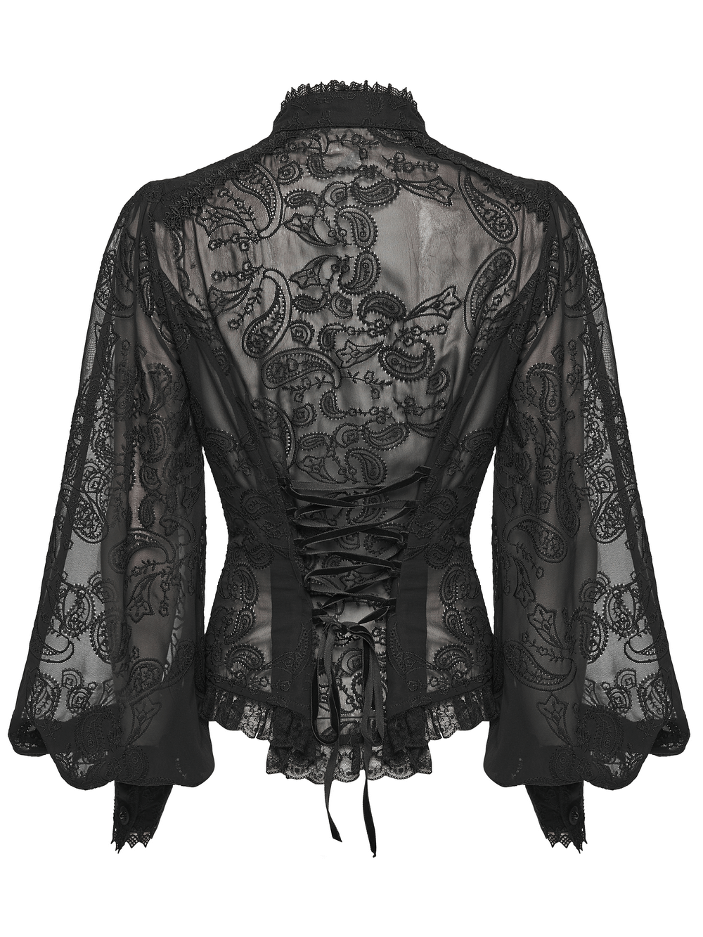Gothic Black Lace Chiffon Blouse with Corset Back