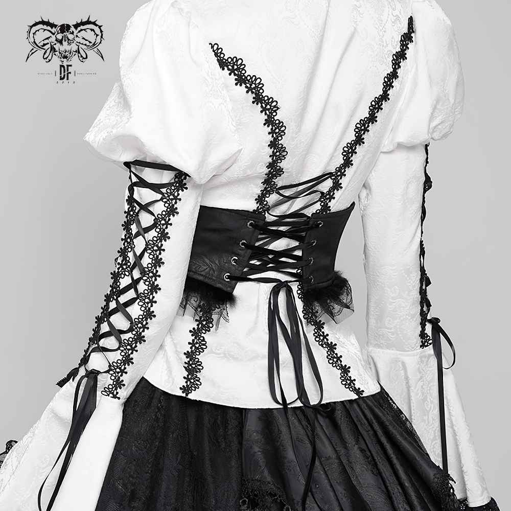 Gothic Black Lace Corset Belt with Cross Embroidery