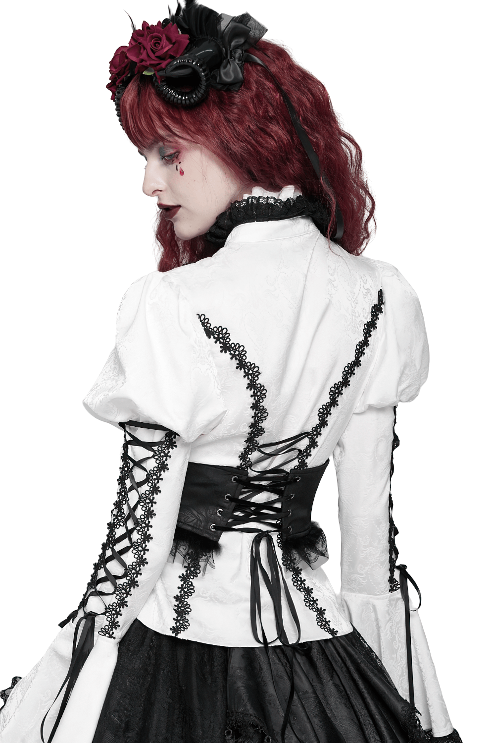 Gothic Black Lace Corset Belt with Cross Embroidery