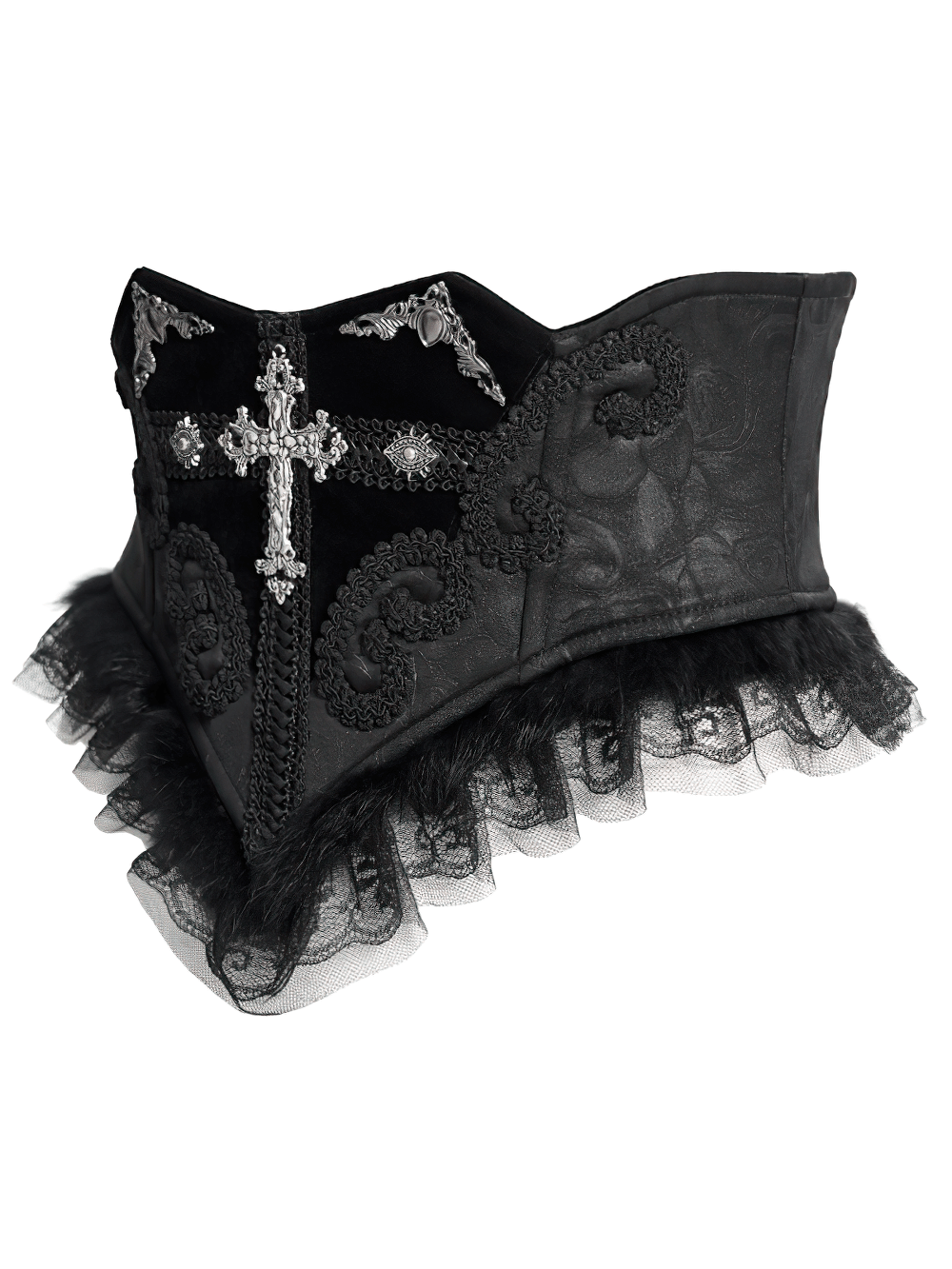 Gothic Black Lace Corset Belt with Cross Embroidery